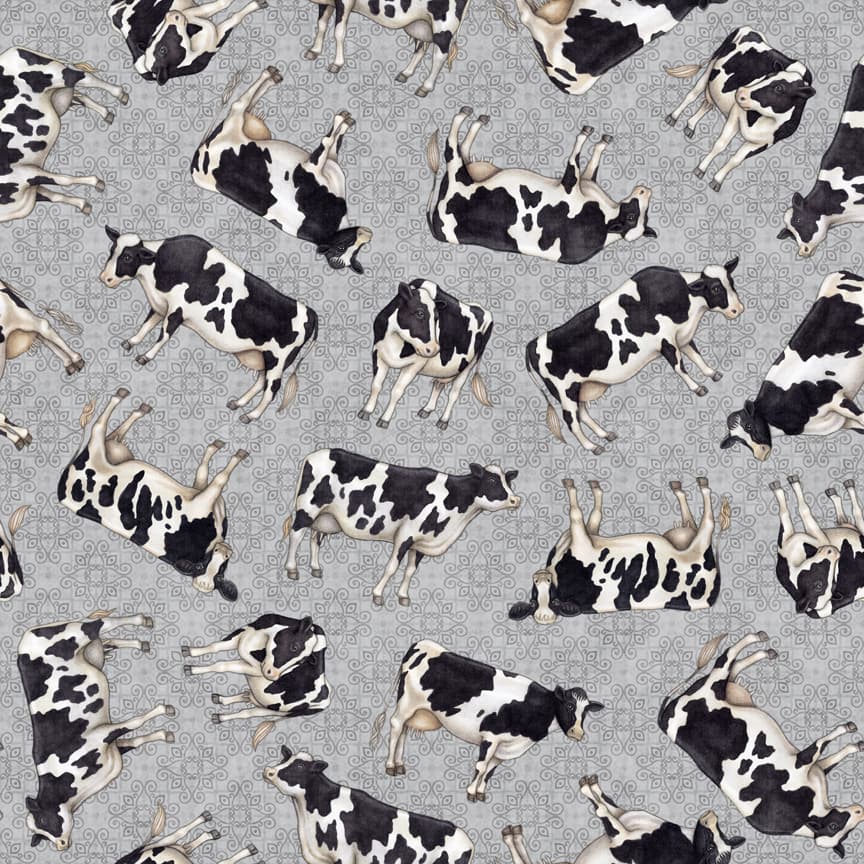 Puuvillakangas 112cm, LEHMÄT harmaa