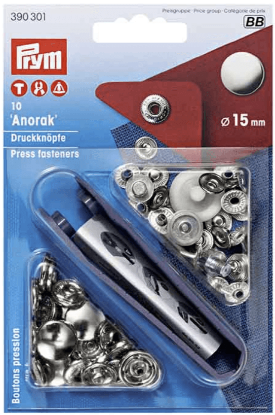 Anorak neppari, 15mm, kirkas, Prym390301