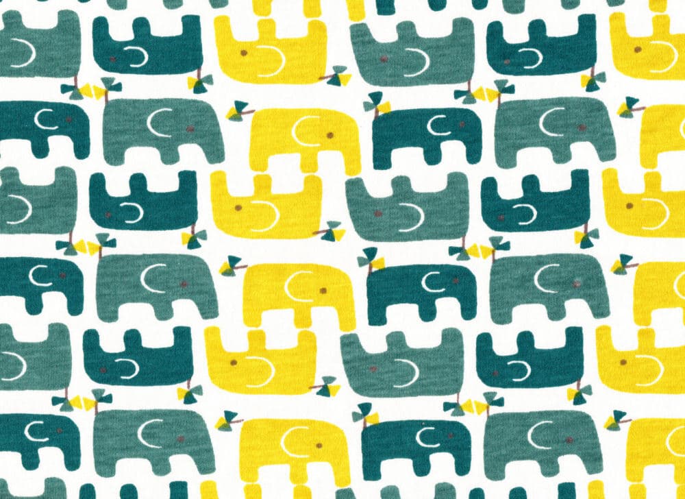 LUOMU Puuvillatrikoo, ELEFANTIT vihertävä